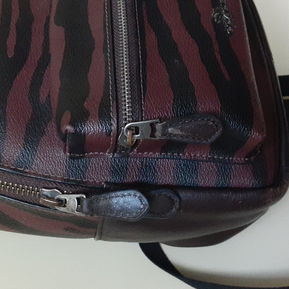 Coach Charlie Mini Tiger Striped Backpack Maroon And Black F37880 - Picture 4 of 12